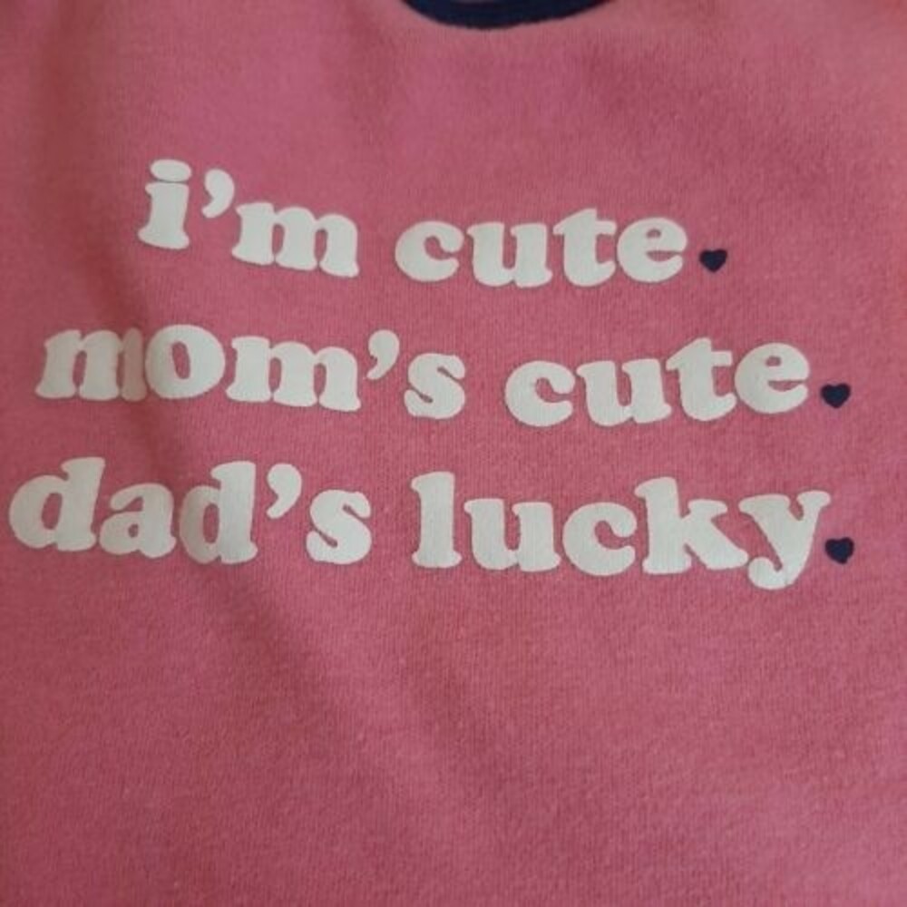 Carter's 3m One-Piece Baby Bodysuit HOT PINK I'm Cute Mom Dad's Lucky